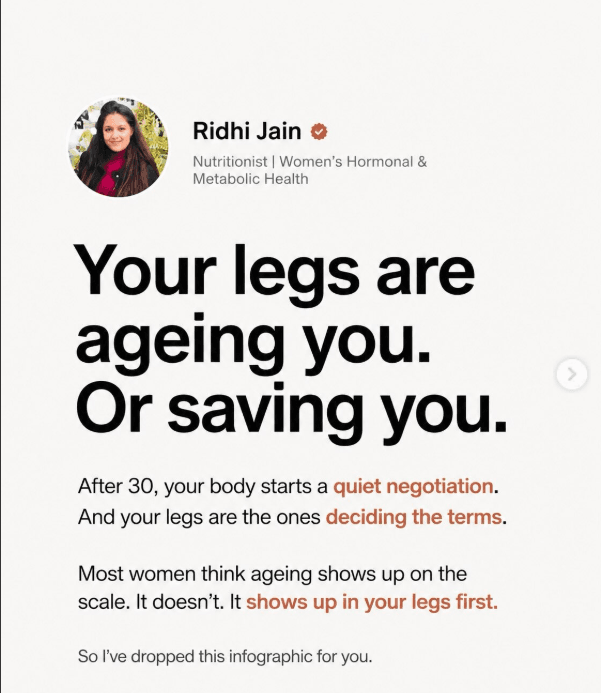 Instagram post by Ridhi Jain — Your legs are ageing you, or saving you